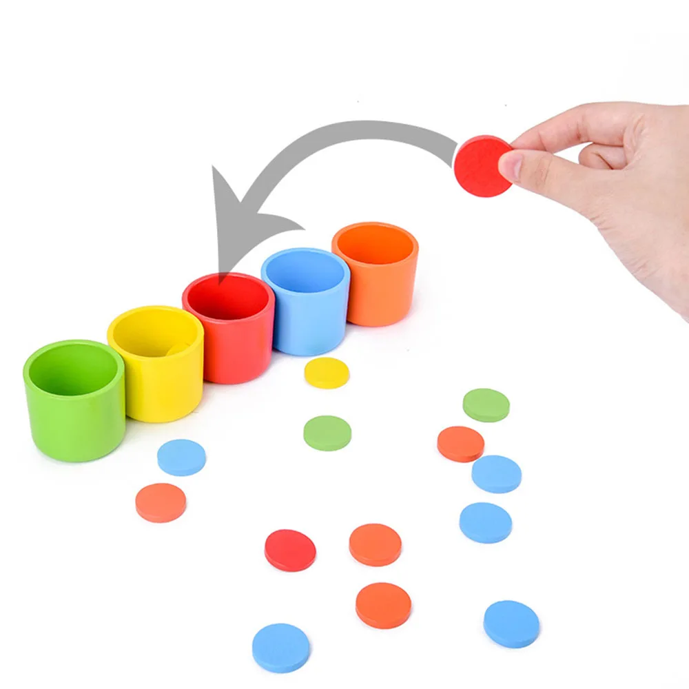  New Wooden Color Classification Matching Cup Toys Kids Color Early Learning Educational Color Class