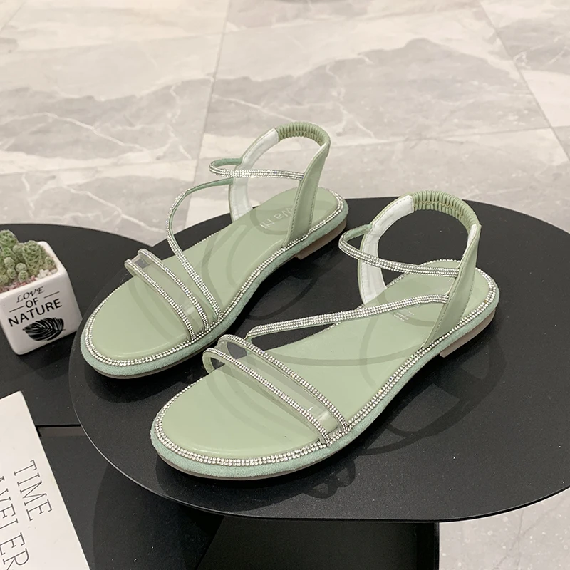 

2020 Summer New Clear Women Sandals Shoes Female Transparent Slippers Flat Heels Diamond Strap Shoes Rhinestone Casual Sandals