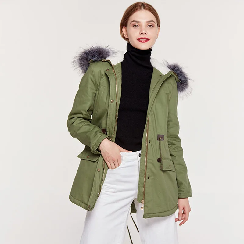 

2019 Women Autumn Winter Casual Warm Coat Fur Hooded Mid Long Jacket Female New Fashion Female Parka Cotton Outwear MWM1915