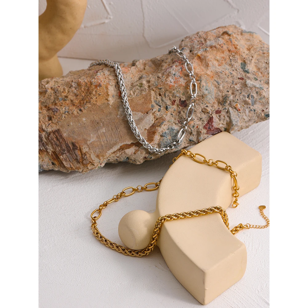 Yhpup 316L stainless steel necklace Stainless Steel Chain Necklace Statement Golden Glossy Thick Chunky Collar Necklace цепочка на шею женская Gift New