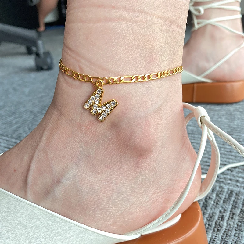 Zircon Leg Bracelets A-Z Alphabet Anklet for Women Foot Summer Beach Gold Chain Stainless Steel Initial Ankle On Foot Jewelry Zircon Leg Bracelets A-Z Alphabet Anklet for Women Foot Summer Beach Gold Chain Stainless Steel Initial Ankle On Foot Jewelry