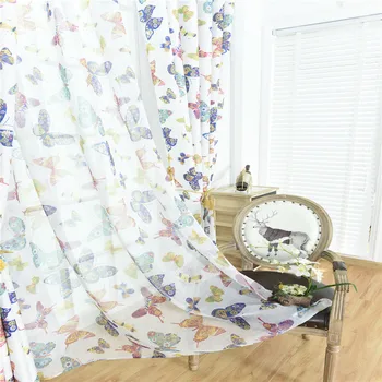 

Butterfly Print Curtains 100cm*250cm Window Blackout Panel For Bedroom Kitchen Ready Made Sheer Voile Curtains For Living Room