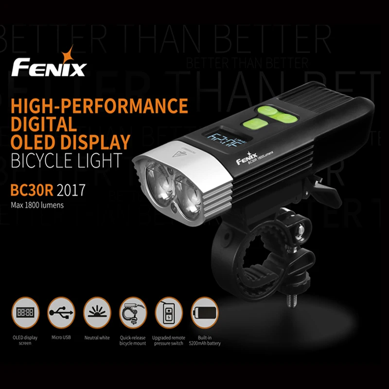 EXW цена Fenix BC30R высокопроизводительный цифровой oled-дисплей Micro USB Перезаряжаемый велосипедный передний свет с комплектами