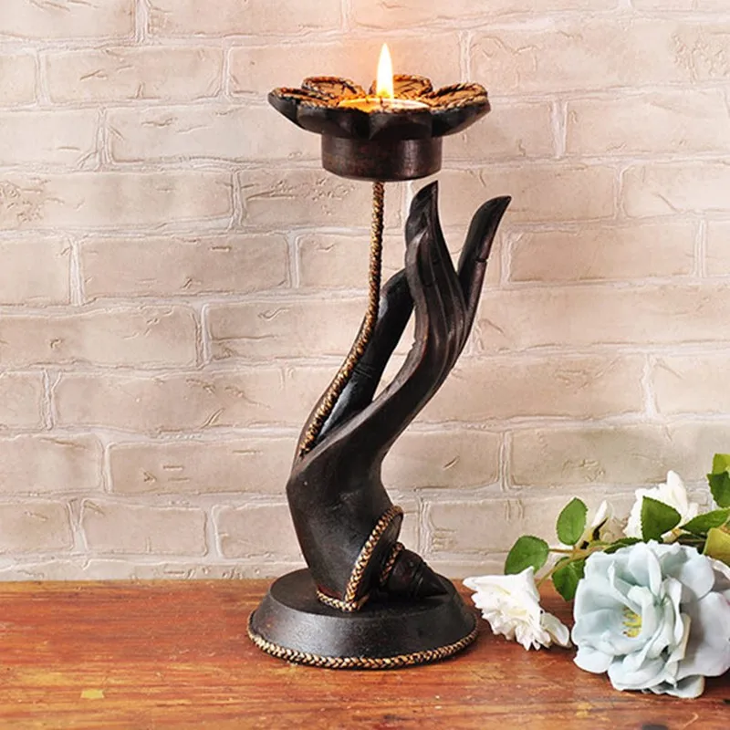 

Solid Wood Sculpture Fingered Citron Modeling Candlestick Home Decoration Accessories Modern Hotel Supplies Candle Holder