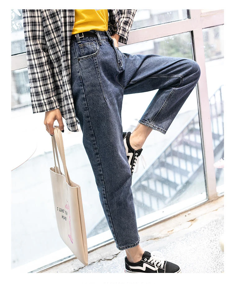 New Arrival Women Denim Blue High Waist Jeans Casual Ankle-Length Harem pants Plus Size Female Korean Style Trousers B9D201F