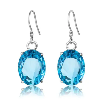 

Genuine 925 Sterling Silver Drop Earrings for Women Nano Blue Topaz Gemstone Engagement Wedding Anniversary Ethnic Fine Jewelry
