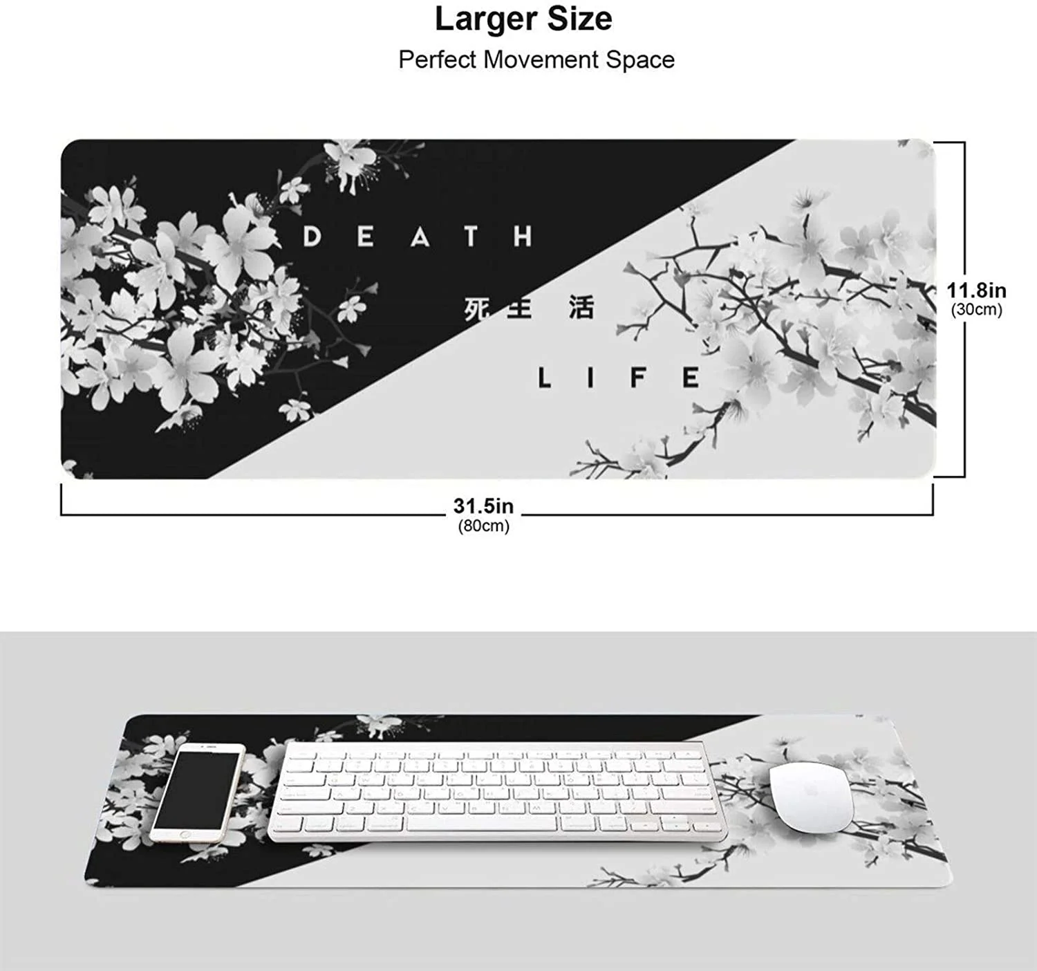 Black and White Cherry Blossom Mousepad Custom Home Computer Keyboard Pad Desk Mat Laptop Soft Anti-slip Table Mat XXL