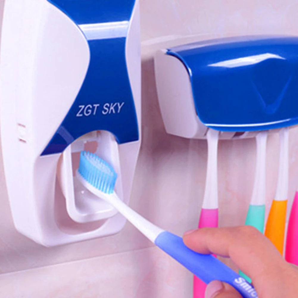Toothpaste Dispenser Toothbrush Holder Toothpaste Squeezer 2PC Automatic Toothpaste Dispenser Wall Mount Dust-proof Toothbrush Holder Wall Mount Bathroom Accessories Set