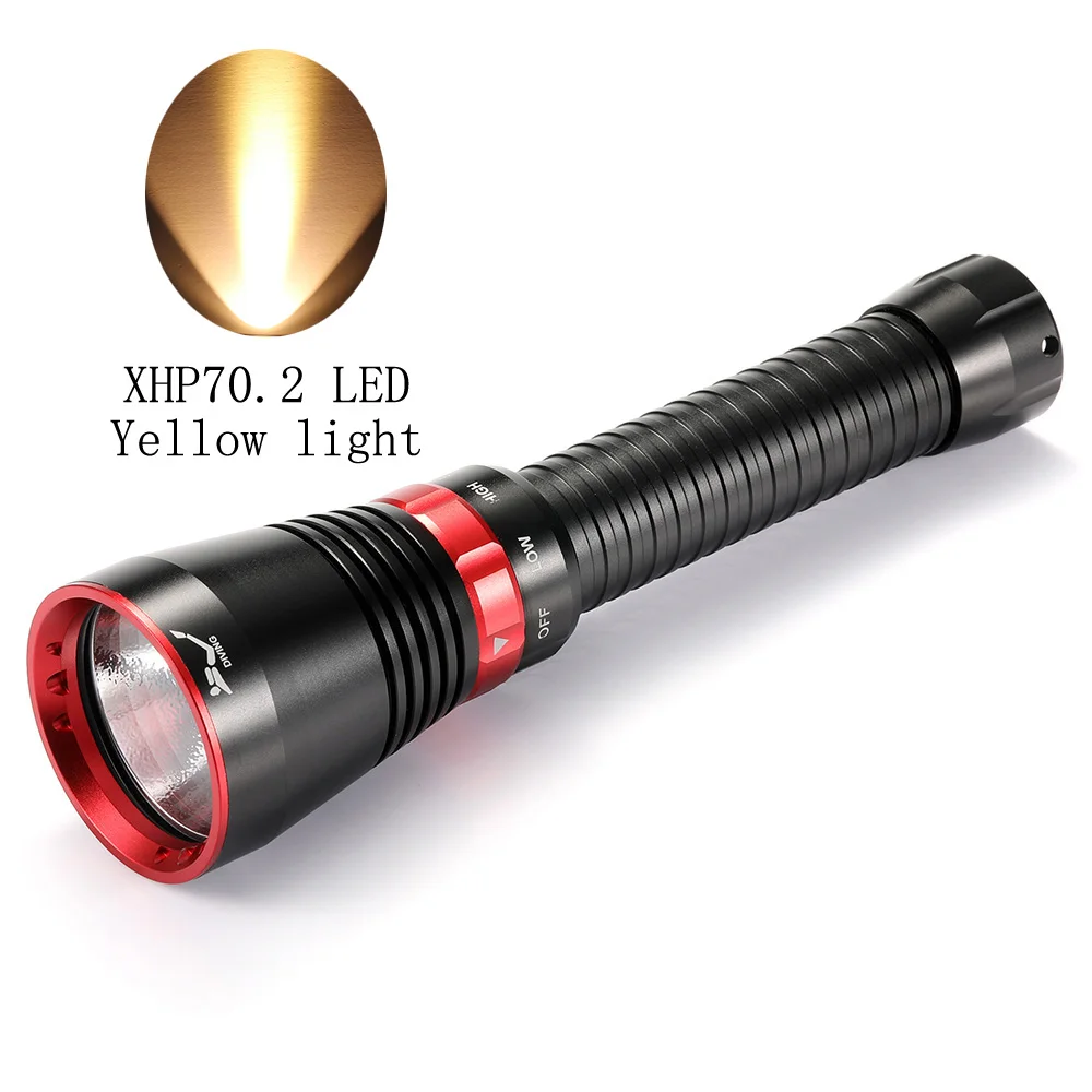  Brightest Diving Flashlight XHP70.2 LED Yellow light Underwater Super Bright 100M Scuba Dive Light  - 4000389375010