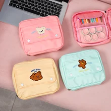 

JIANWU Cartoon Little Bear Hand Account Storage Bag Canvas Large Capacity Kawaii Student Stationery Holder Organizer Supplies
