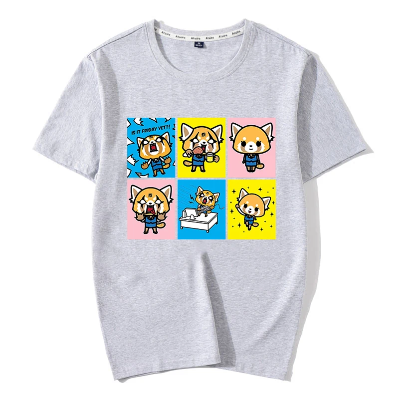 Death Metal Aggretsuko aggression Retsuko, футболки из хлопка, Мужская одежда, футболки с коротким рукавом, футболки большого размера с рисунком - Цвет: 110150 Gray