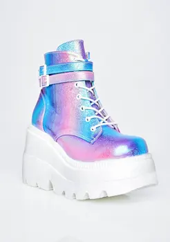 

New Fashion High Platform Women Boots Wedges Lace Up Ankle Boots Thick Bottom Mixed Color 2020 Autumn Female Shoes Size 35-43