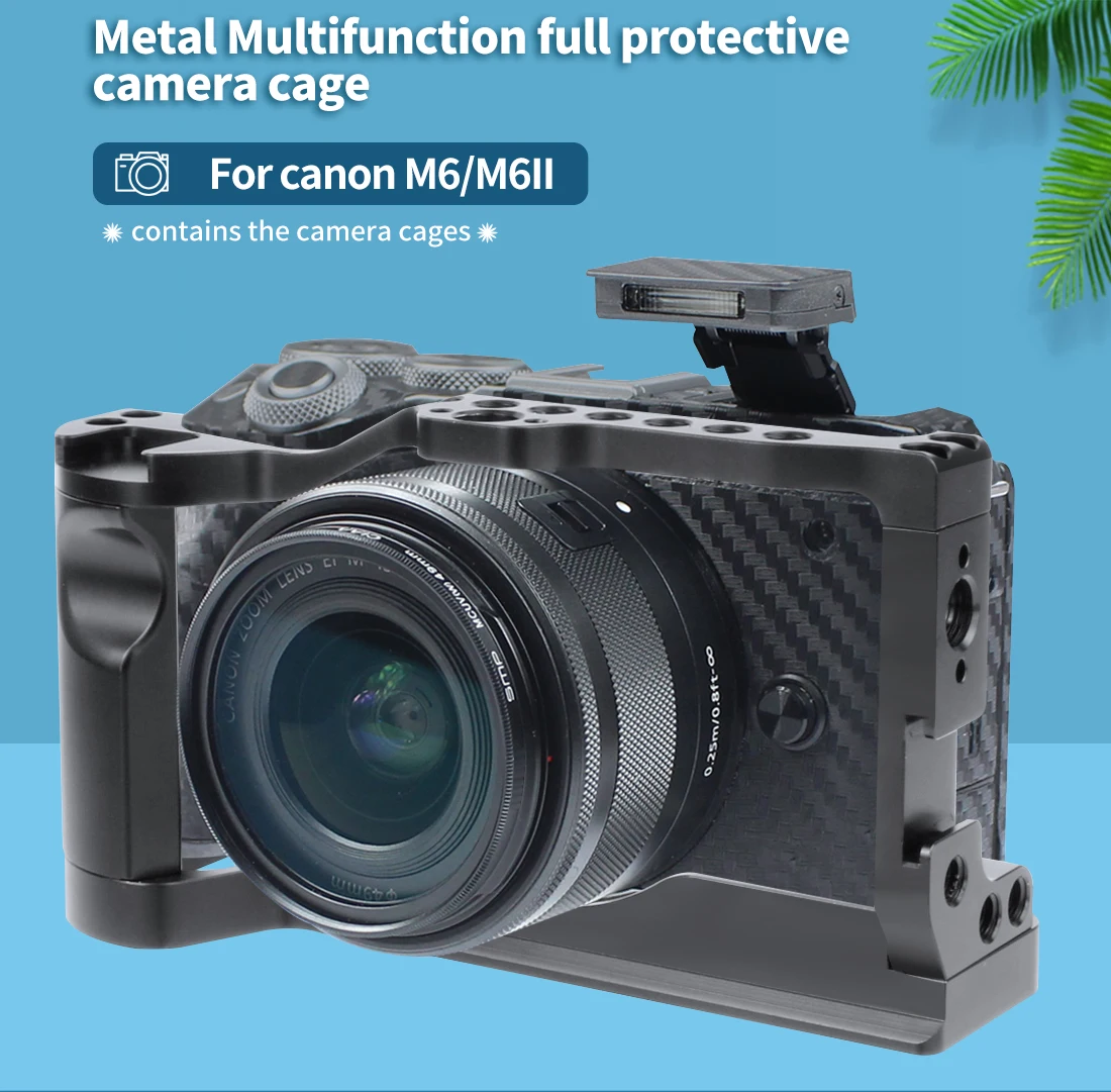 M6 Mark2 Camera Cage Rig Cold Shoe Mount Comfortable Grip w Top Handle Grip for Canon EOS M6 Mark II Video Film Vlog Stabilizer