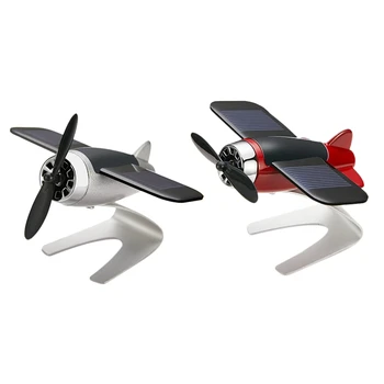 

2Pcs Solar Aircraft Model Decoration Creative Car Simulation Aromatherapy Aircraft Alloy Decoration Car Interior Red & Silver
