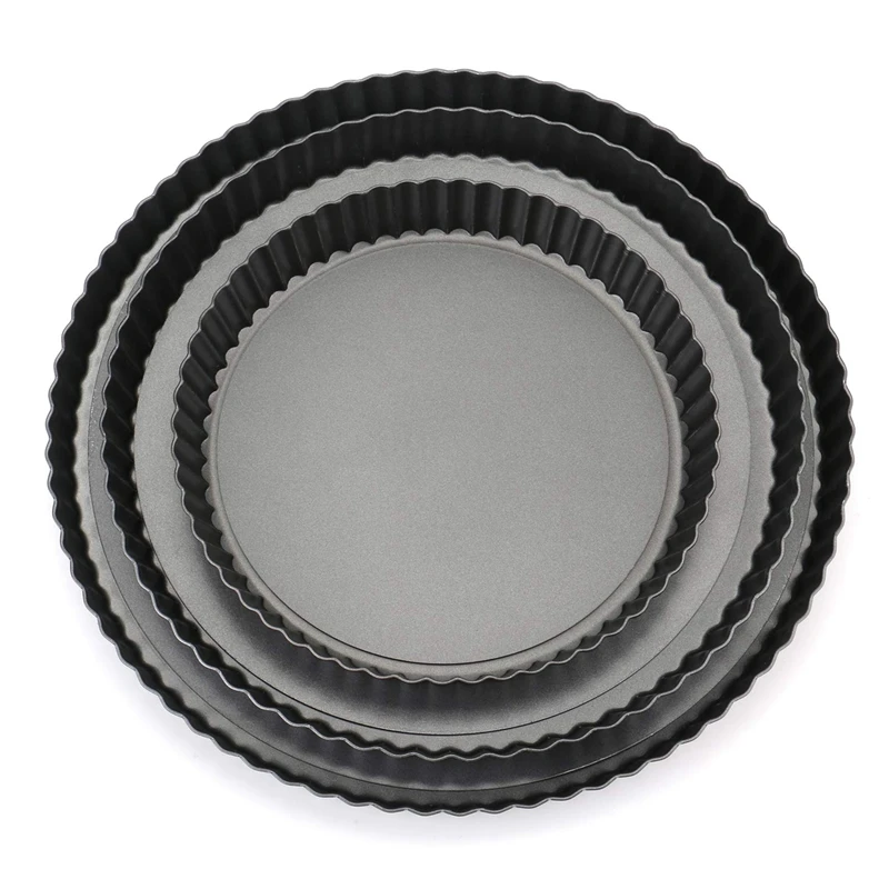 

Non-Stick Quiche Pan Tart Pan Pie Pan with Removable Loose Bottom Cupcake Baking Mold - Set of 3