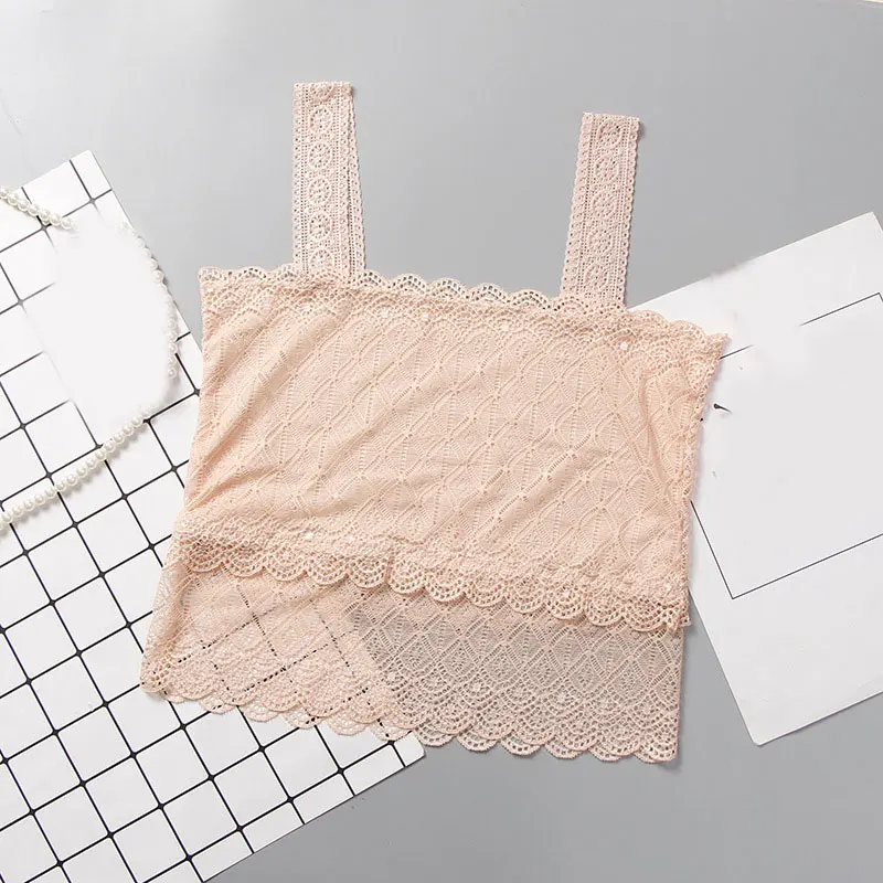 New Lace Strap Wrapped Chest Shirt Top New Comfortable Underwear Ladies Camisole Black White Women Summer Plus Size Crop Top lace camisole tops