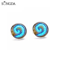 SONGDA Cool World of Warcraft серьги-гвоздики из сердечного камня для мужчин, голубой камень из отзывного стекла, фото, круглые серьги-гвоздики в стиле стимпанк, ювелирные изделия