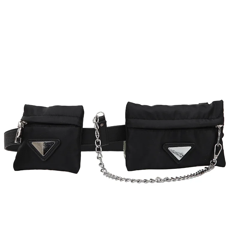 Поясная мужская сумка-Пояс Женская Роскошная брендовая поясная сумка из нейлона с двумя карманами и цепочками, сумка через грудь унисекс, модная хип-хоп поясная сумка