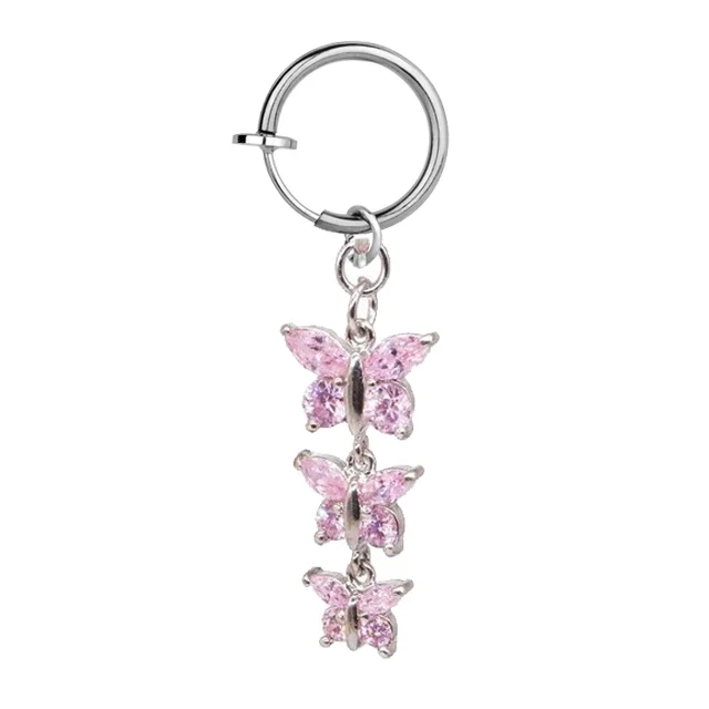 Heart Fake Belly Button Ring Fake Belly Piercing Butterfly Clip On Umbilical Navel Fake Pircing Butterfly Cartilage Earring Clip style4-silver1