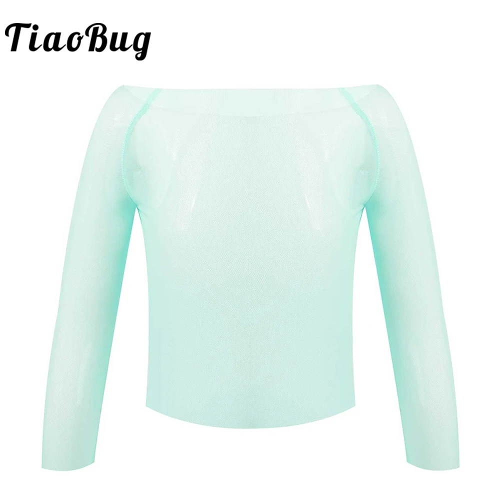 

Dance Tops Women Ballet Yoga Mesh T Shirt Ballerina Long Sleeve Off Shoulder Sheer Ballet Blouse Tops Girls Dance Clothing