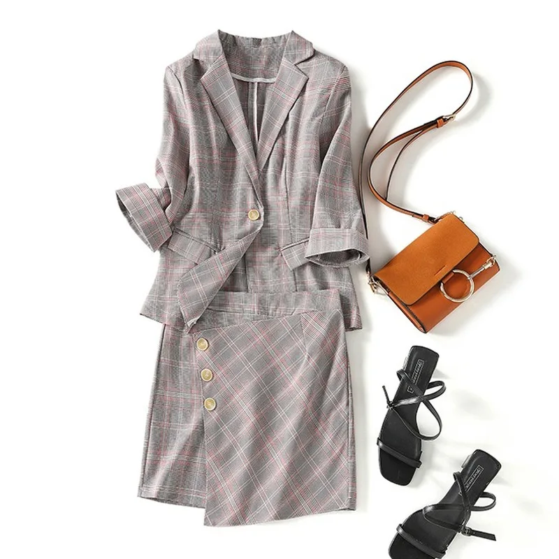 

Suit female 2020 spring and autumn new suit two-piece suit small suit jacket short skirt temperament wild thin women's clothing