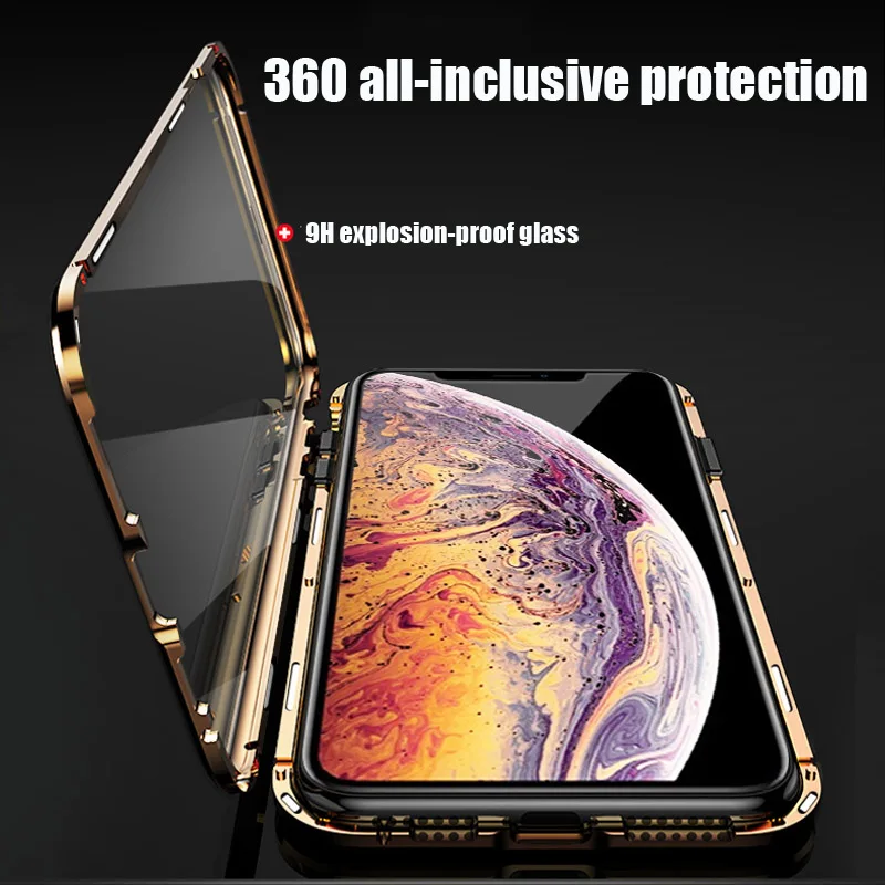 360 магнитный металлический чехол для телефона iphone 7 8 6 Plus Двойное боковое стекло для iphone X XR XS MAX 6 6S plus 9H закаленное стекло чехол