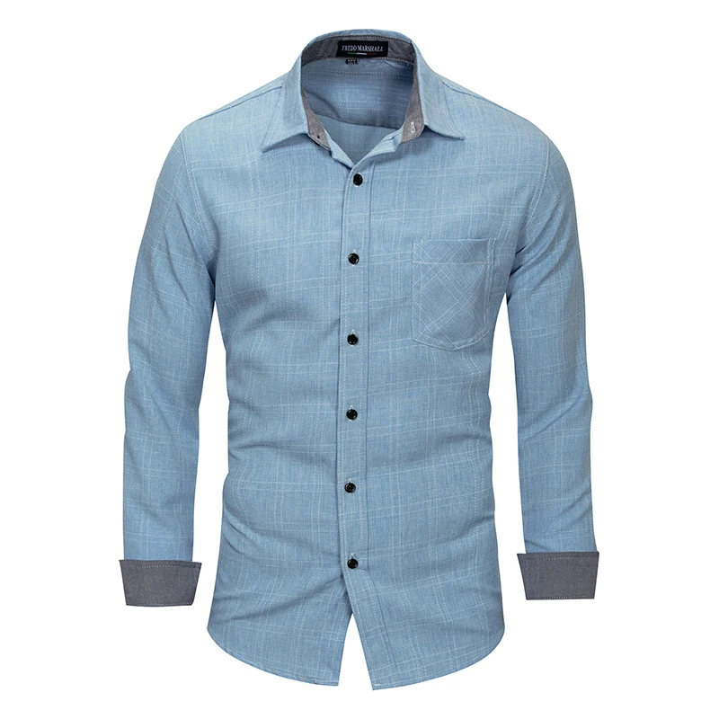 Shirt Men's Long Sleeve Cotton Shirt Pocket Decorative Shirt Dotted Plaid Road Long Sleeve Shirt Men's Business Shirt