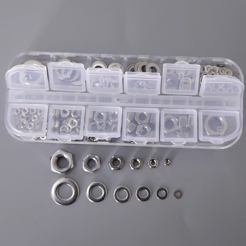 [137-PCS]M2-M8 Flat Washer and Hex Nuts Assortment Flat Gasket Hex Nuts Kit Made of Durable Hardened 304 Stainless Steel