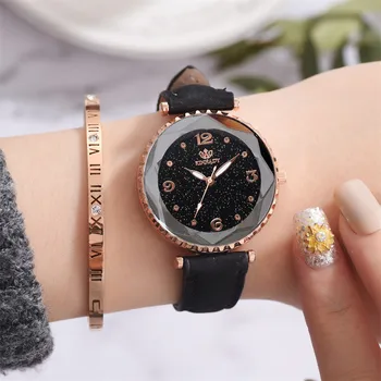 

Womens Watches Ladies Luxury Leather Quartz watch starry Watch Simple Female Belt Clock relogio feminino ceu estrelado relogio