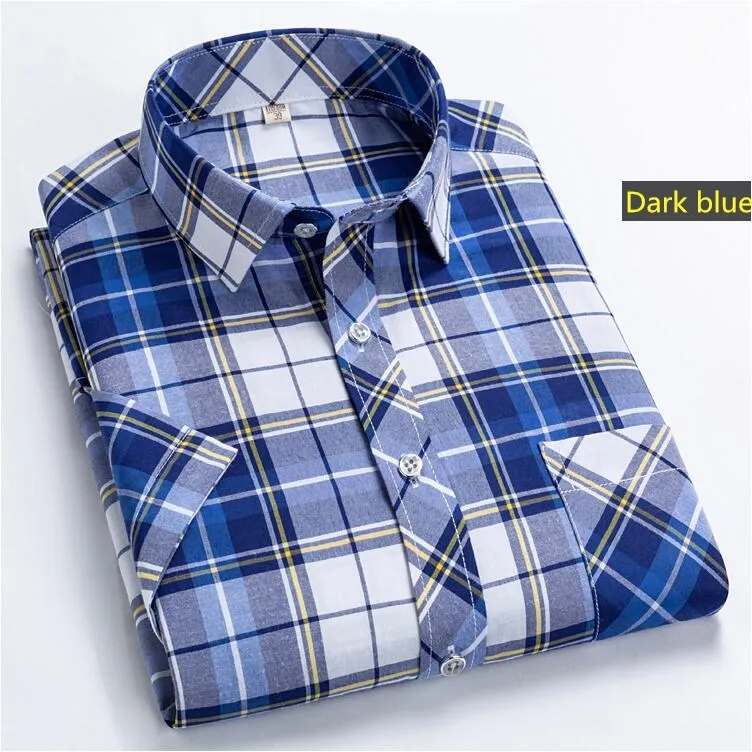 Летняя мужская клетчатая рубашка Chemise homme с коротким рукавом на пуговицах, тонкая деловая Повседневная рубашка, большой размер 5XL, Мужская брендовая одежда