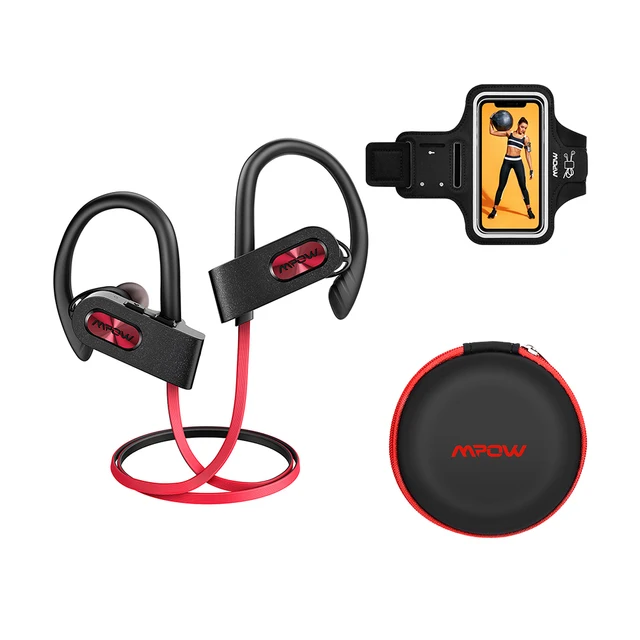 Mpow Flame 2 Bluetooth 5.0 Earphone IPX7 Waterproof Wireless Headphone With 13 Hours Playtime Noise Canceling Mic Sport Earphone Red And Armband