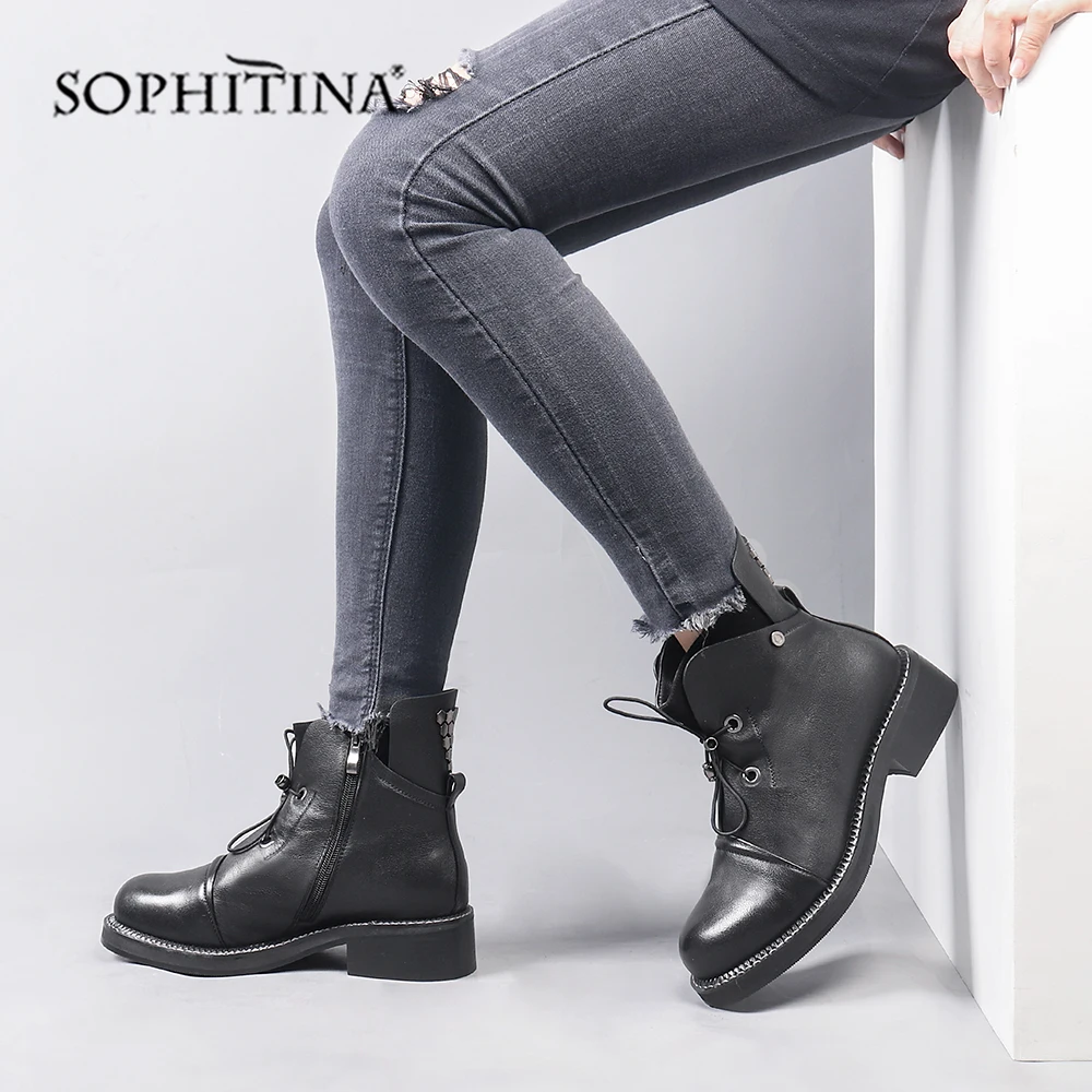 SOPHITINA/Новинка года; Модные индивидуальные женские ботинки; классические ботинки martin из высококачественной коровьей кожи; Теплые ботильоны с мягкой стелькой; ML21