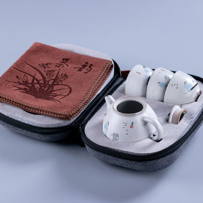 

Chinese traditional Kung Fu tea set travel decoration kiln agate into the glaze a pot three cups hand-painted ceramic tea set