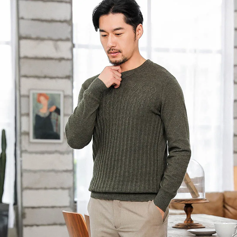 

Thick Warm Jacquard Woollen Sweater Men's Crew Neck Autumn And Winter Solid Color Pullover MEN'S Sweater Middle-aged Casual Swea