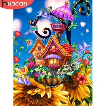 

Huacan Diamond Embroidery Diy Cartoon Sunflower House Colorful Full Square Diamond Painting Cross Stitch Wall Decor Amazing Gift
