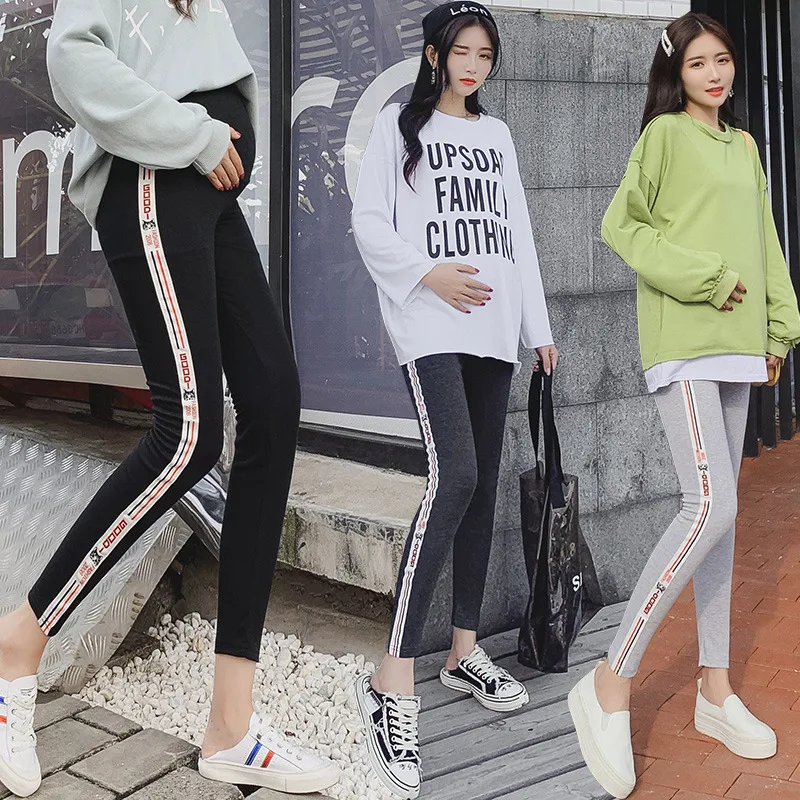 

2020 Spring Clothing New Style Pregnant Women Wool Velvet Side Edge pin tiao Leggings Elasticity Slim Fit Skinny Pants