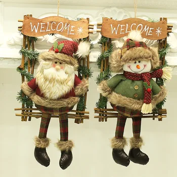 

Christmas Decoration Vine Ring Garland Door Hanging Plush Santa Claus Snowman Hanging Decoration Showcase Scene Decorative Set