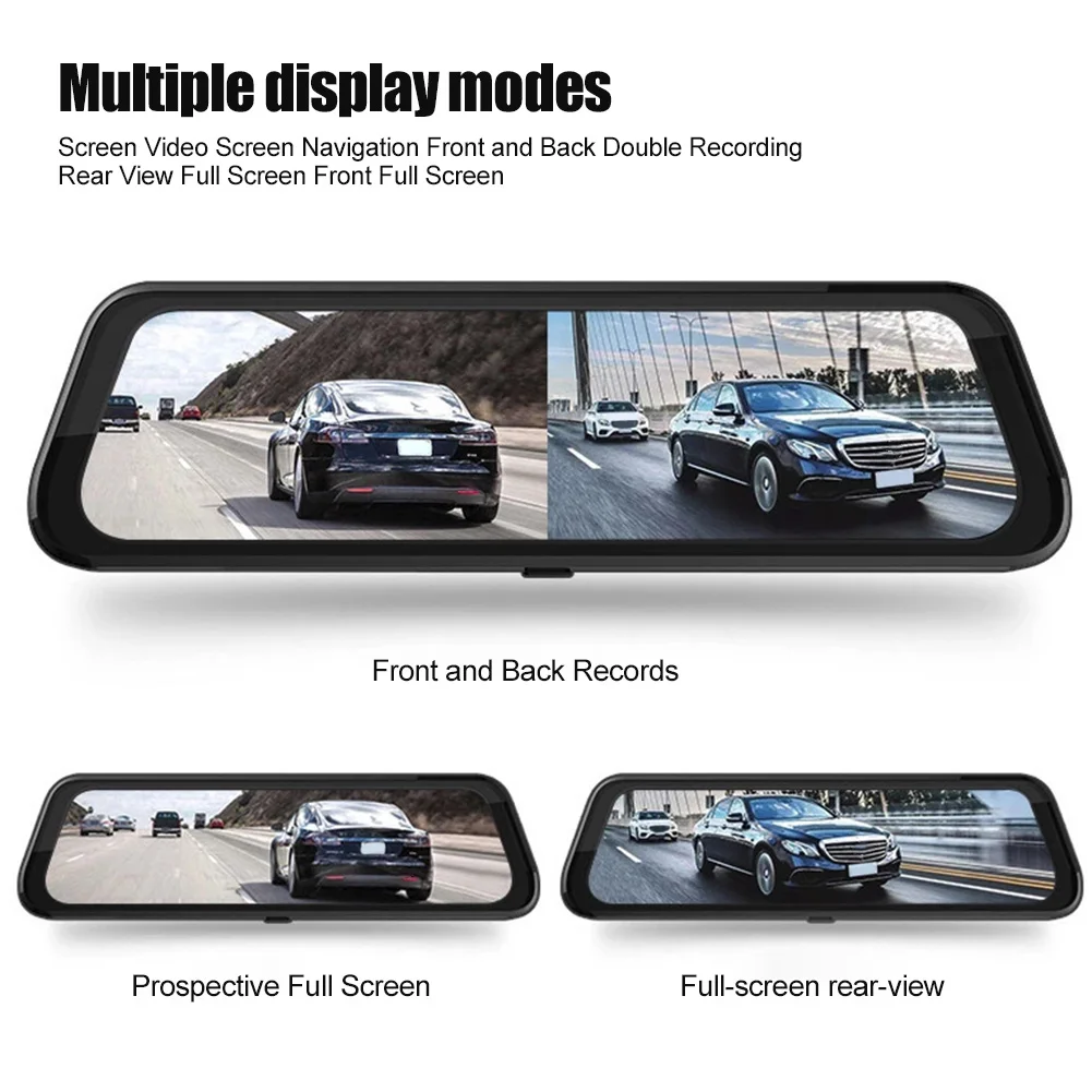 

10 Inch Driving Recorder Front Rear Mirror Camera Video Record Support TF Card PUO88