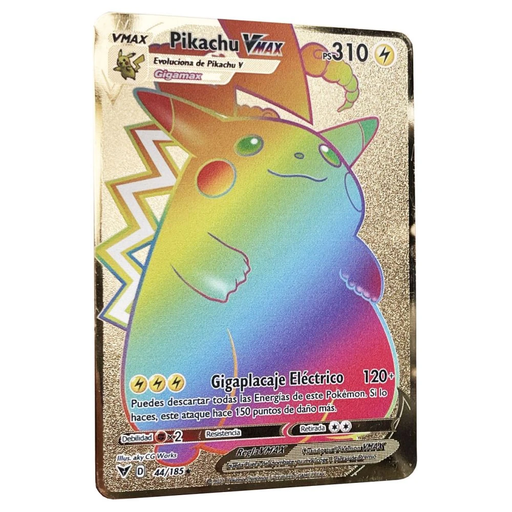 Rainbow Pikachu Vmax Golden Pokemon Cards In Spanish Iron Metal Pokmo  Letters Kids Gift Game Collection Cards Espanol Toys - Game Collection Cards  - AliExpress