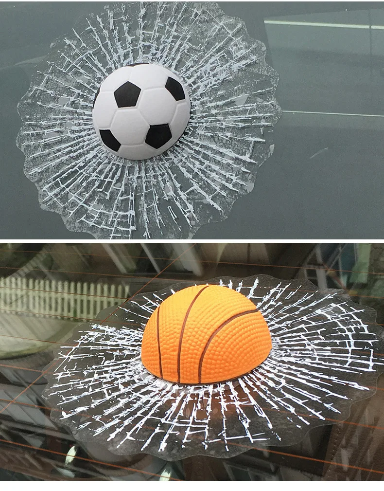 Автомобильный Стайлинг Бейсбол Футбол Теннис стерео разбитое стекло 3D стикер автомобильный мяч в окне хиты самоклеющиеся забавные наклейки на автомобиль