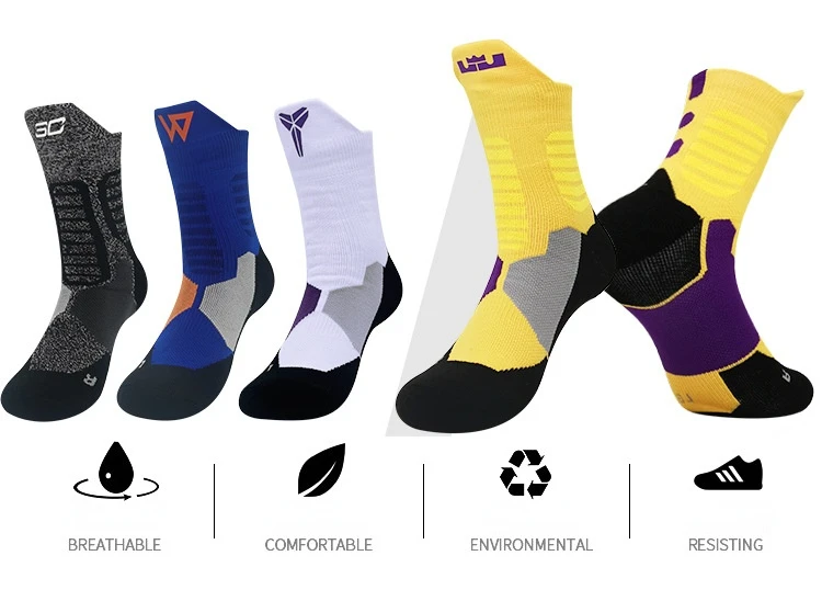 Elite Men Basketball Socks Outdoor Anti Slip Cycling Socks Stretch Fabric Sport Breathable Sweat Absorption Basketball Socks