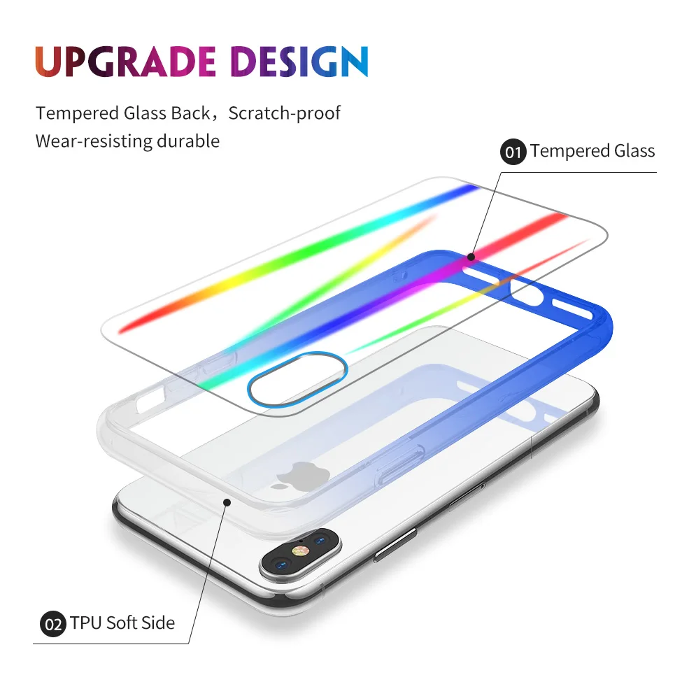 Роскошный Радужный чехол из закаленного стекла для iPhone XS Max XR X Coque 7 8 Plus 6 S 6Plus 6SPlus