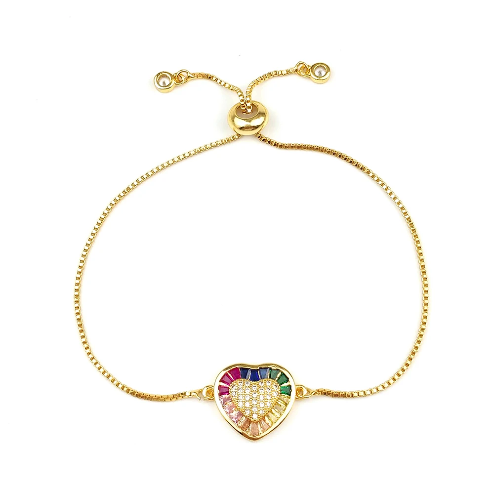

Rainbow Love Heart Bracelet Women Jewellery Summer 2020 Golds Chain 24K Colorful Zircon Heart Couple Bracelet pulsera arcoiris