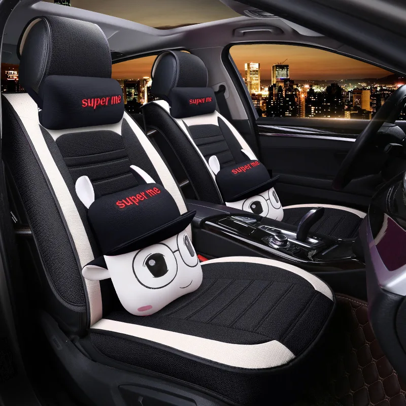 

New Style Automobile Seat Cushion Four Seasons General Flax Cartoon Cute Breathable Car-Seat Fully Surrounded Car Seat Cover D-1