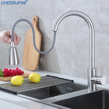 

Kitchen Mixer Tap Rotatable Stainless Steel SInk Faucet Hot Cold Water Tap Deck Mounted Rain Fall Column Taps Rubinetto Cucina