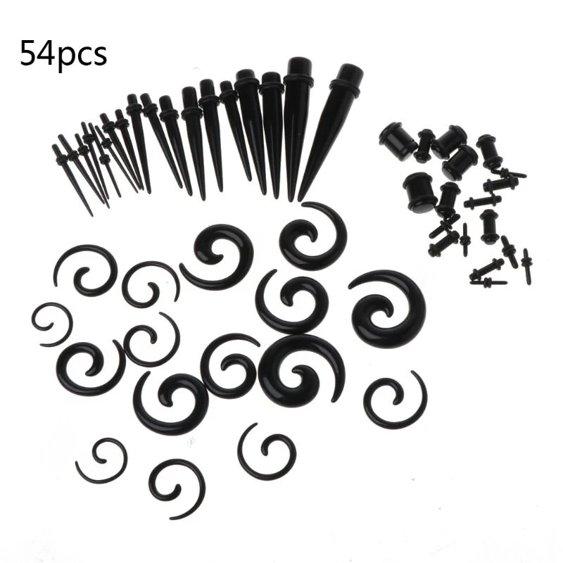 54pcs Acrylic Spiral Tapers and Plugs Big Gauges Kit 14G-00G Stretching Set