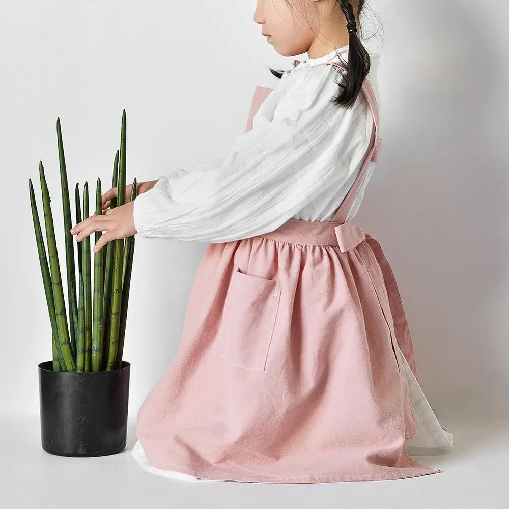 Розовый детский моющийся хлопковый фартук для девочек розовый нагрудник без