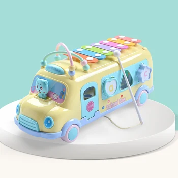 

Multifunction Early Educational Car Toys Baby Learning Music 5 in 1 Bus Plastic Blocks Round Beads Kids Birthday Gift Puzzle Toy