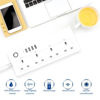 

USB Wifi Smart Ruler Power Outlet UK Plug Sockets with 4 USB Port Power Compatible with Alexa Google Mini IFTTT Smart Life APP