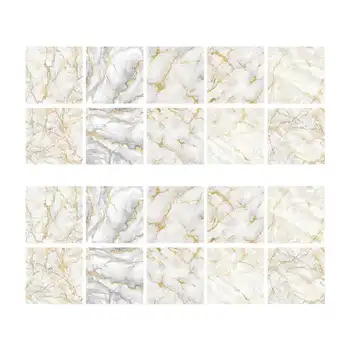 

20pca Waterproof Wallpaper White Background Golden Marble Tile Sticker Oil Repellent Sticker Bathroom Wall Sticker Decor